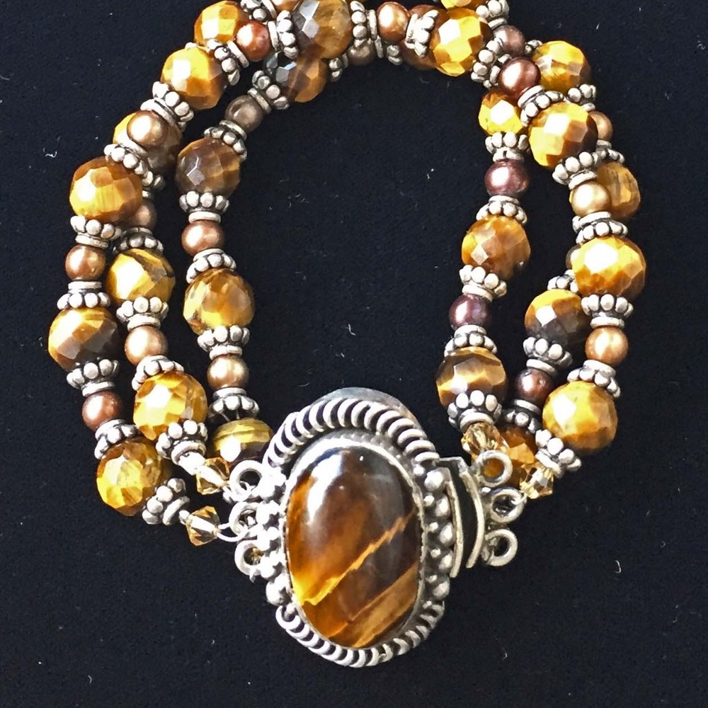 Triple Strand Genuine Tiger Eye Bracelet